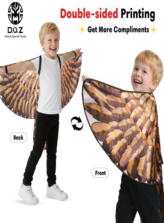 D.Q.Z Double-Sided Bird Wings Owl Costume for Kids Dress Up Clothes Feather Headband, Toddlers Eagle Animal Role Play Halloween (Grey) - Image 2